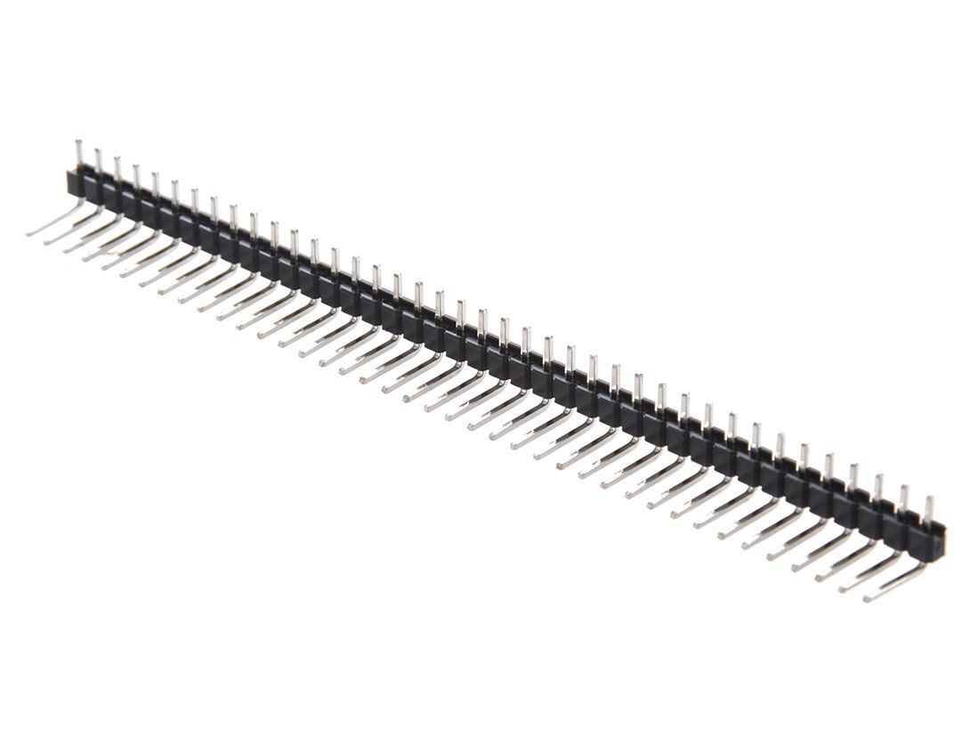 Pin header 1x40 pin 2.54mm pitch bocht 90 graden zwart